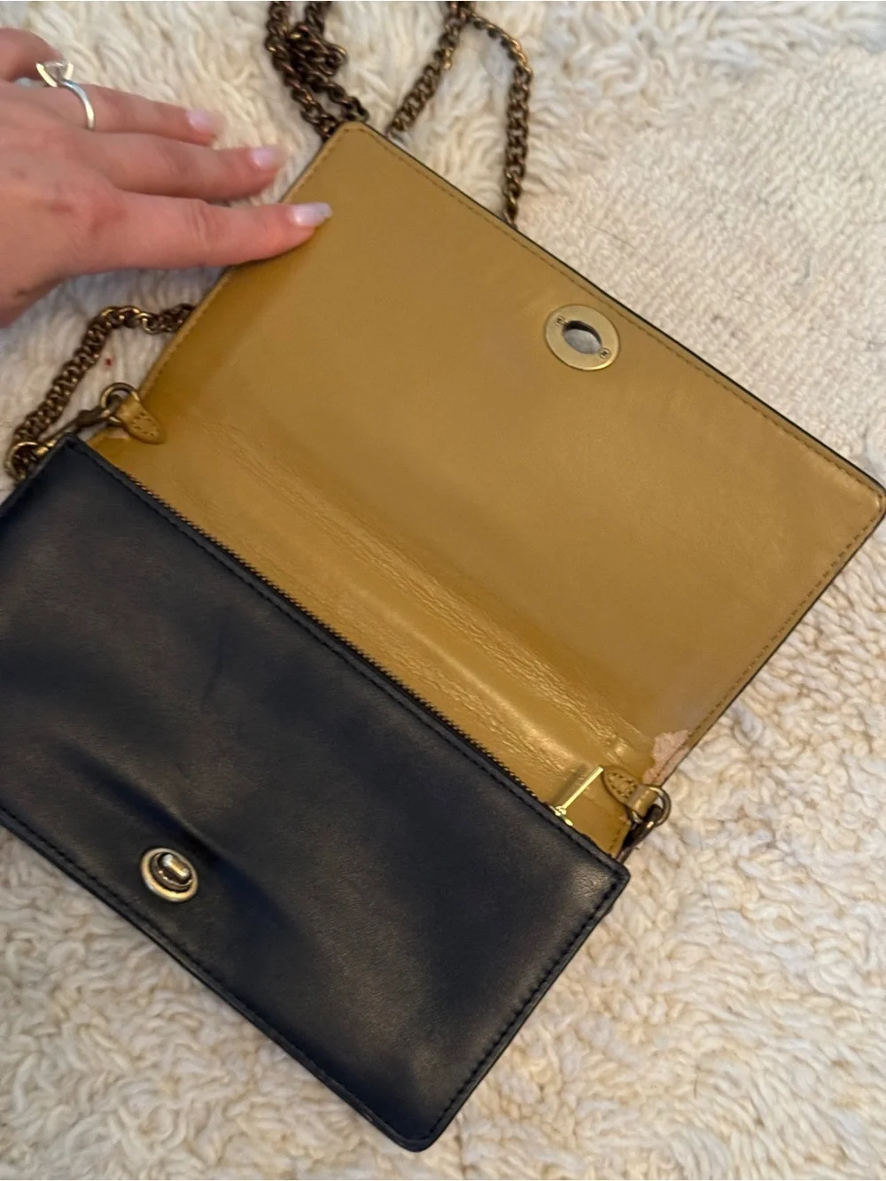 Coach Black Pebbled Leather Crossbody with Gold Turnlock Accent